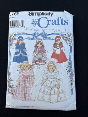 Simplicity 8766 Doll Clothes for Collector Dolls 1993 Pattern 16 & 18'' Dolls Cut