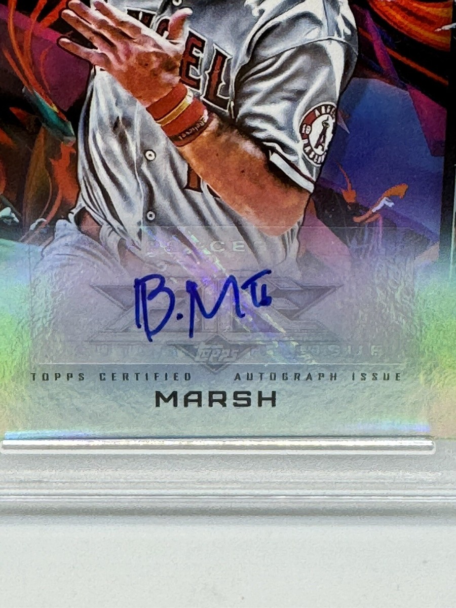 直筆サイン topps now JO ADELL BRANDON MARSH 2022 Topps Fire Brandon Marsh Auto RC Blue #1/5 PSA 9 Angels