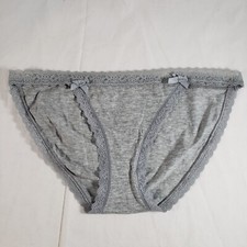 Victoria's Secret String Bikini Small Gray Marl Scalloped Lace Trim