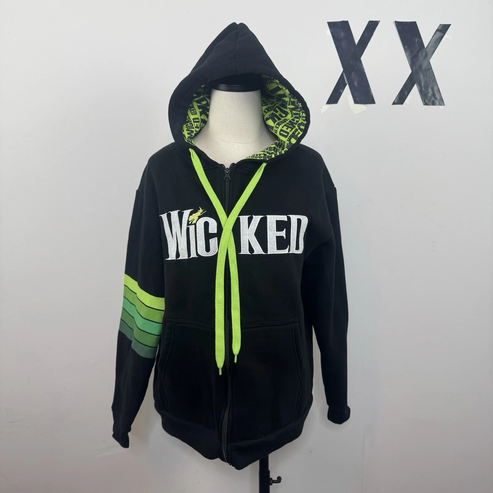 Wicked Wear Musical Embroidered Full-Zip Witch Hoodie Black Unisex Sweatshirt M
