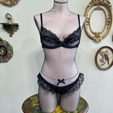 Agent Provocateur Fifi Lingerie Set 32C Size 1 Pink Black Sheer Lace NWT