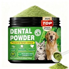 Dog Dental Powder 60-Day Supply - Natural Enzymes Probiotics for Fresh Breath