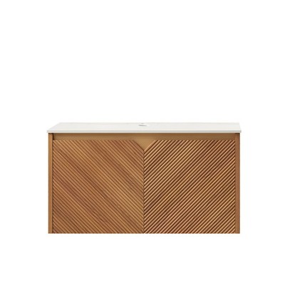 RUBEN 30'' Wall-Mounted Brown Oak Plywood Cabinet and Carrara White Sintered St