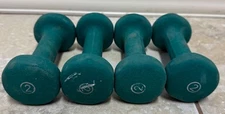 Pair of 2 Lb Pound Weights Dumbbells Neoprene Green Grips Gym Workout
