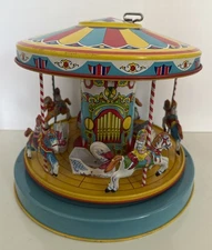 Vintage J Chein Tin Wind Up Fair Carnival Circus Merry Go Round Horse Toy