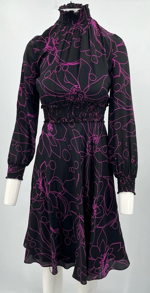 Vestido Akris Punto 'Sashiko' Estampado Floral Manga Larga Seda Calado en Negro talla 2 Foto 2 de 4