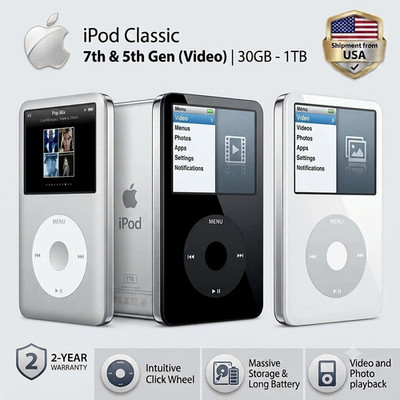 New Sealed iPod Classic 5th 6th 7th 30GB 60GB 80GB 128GB 256GB 512GB 1TB Modded!