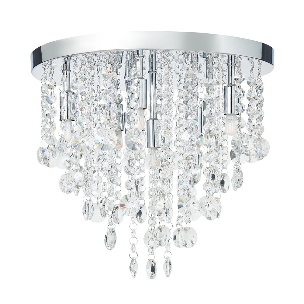 Litecraft Montego Crystal Effect Flush Mount Ceiling 9 Light - Polished Chrome