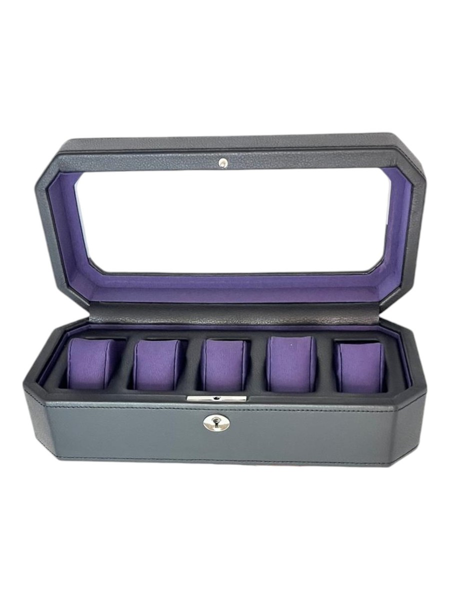 オーバーロードBOX シャドウさん専用 Wolf 458303 Windsor 5 Piece Watch Box in Black & Purple MSRP