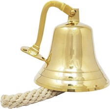 Brass Ship Bell With Rope Lanyard Nautical Maritime Deluxe Wall Boat Decor Gifts