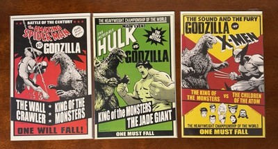 Godzilla Vs. Hulk, Spider-Man, X-Men - Fight Variants 3 Comic LOT Marvel Pics!!
