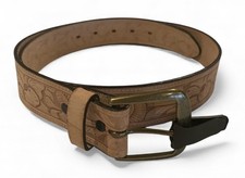 Women's Genuine Leather Belt 36   Brass Buckle Embossed Western Cowgirl NEW