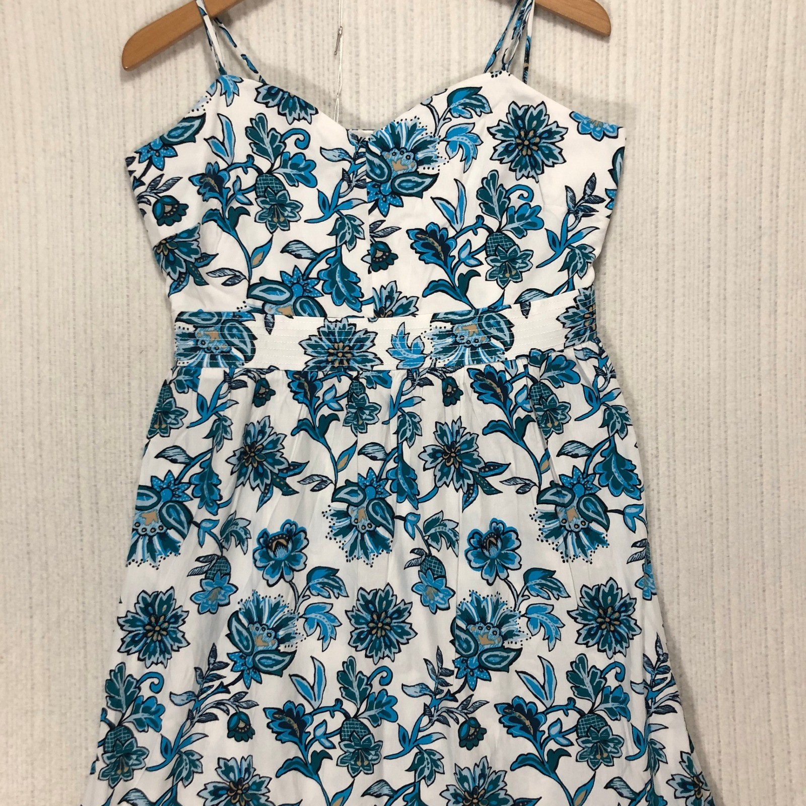 Ann Taylor Factory Floral Print Midi Dress Blue White Spaghetti Strap Size 8