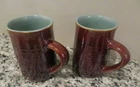 Two  (2) Red Wing Pottery VILLAGE GREEN Mugs USA Vintage Hand Painted 12 oz