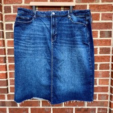 A.N.A Denim Skirt Womens Size 20W Blue High Rise Raw Hem Western Modest