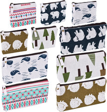 10 Packs Canvas Zipper Pencil Bags, 5 Style Pencil Case Pouch Bag Small Cosmetic