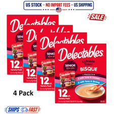 4 Pk Delectables Lickable Cat Treats Bisque for 10 Variety Pack 12 Count 16.8oz