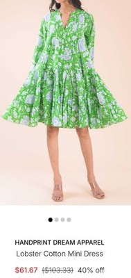 Handprint Dream Apparel Lobster Cotton Mini Dress In Lime Green LRG Boho Ruffles