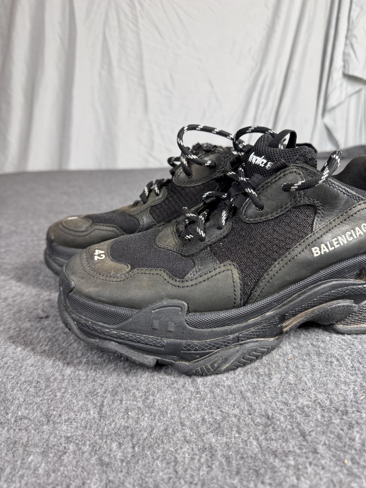 Balenciaga Triple S Shoes Mens Size 9 Black Leather Mesh Chunky Dad thumbnail 8