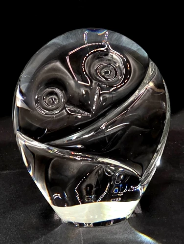 Vtg. Steuben Crystal Art Glass Pollard Atkins Abstract Owl Figurine Paperweight