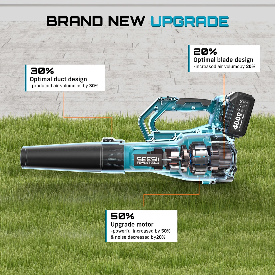 Soplador de hojas eléctrico portátil Seesii 21V 2 velocidades, 780CFM 400 MPH con 2 baterías Foto 4 de 4