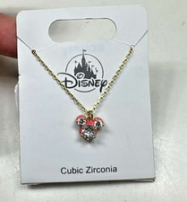 New Disney Parks Cubic Zirconia Mickey Mouse Gold Color with Pink Necklace