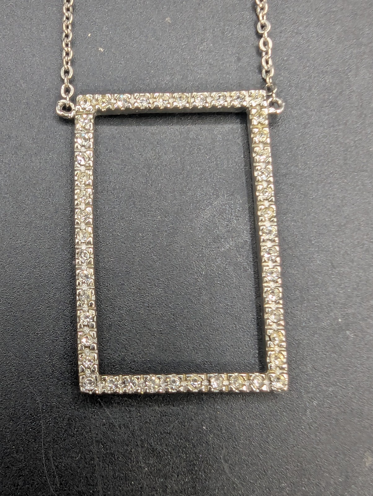 925 Sterling Silver Rectangular Open Frame Pave C… - image 2