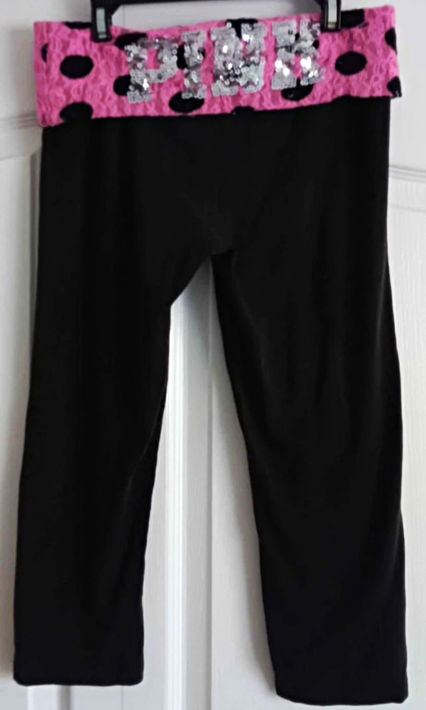 2011 Y2K VS PINK Foldover Polka Dots Bling Capri Yoga Pants Size Small