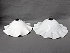 LOT OF 2 ANTIQUE MILK GLASS SMOKE BELLS FOR VICTORIAN HANGING OIL LAMPS