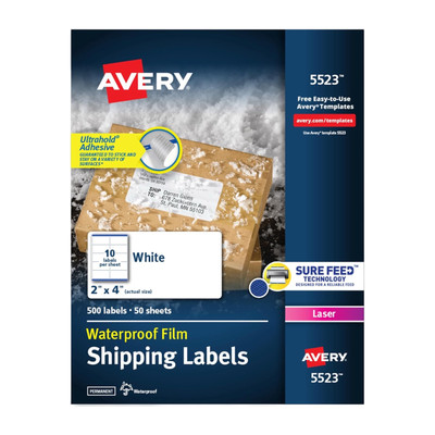 Avery WeatherProof Shipping Labels w/TrueBlock Laser White 2 x 4 500/Pack 5523