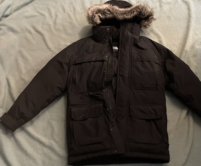 The North Face Men's 550 Down Hooded Parka Jacket Black Size S Fur Trim