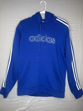 Adidas Mens Spell Out Drawstring Long Sleeve Pullover Royal Blue Hoodie Medium