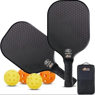 GORILLA GRIP Gorilla Gear Pickleball Paddle Set, Fiberglass 2 Pack, Black, NEW