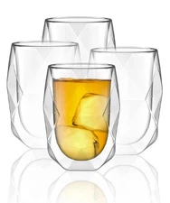 BTaT- Insulated Coffee Mug, Double Wall Glass, Diamond Shape, Set of 4 (12oz,...