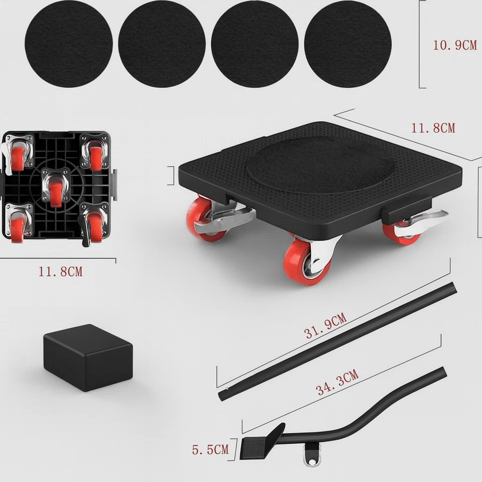 Möbelroller Set 4 Stück Schwerlast Transportrollen mit Möbelheber bis 300kg - Bild 4 von 4