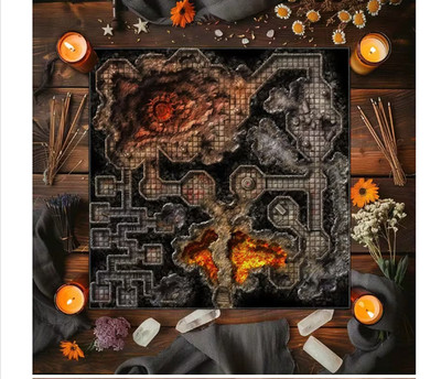 D&D Feuertunnel Kampfkarte Stoff RPG Dungeon Grundriss Tischmatte 75x75cm