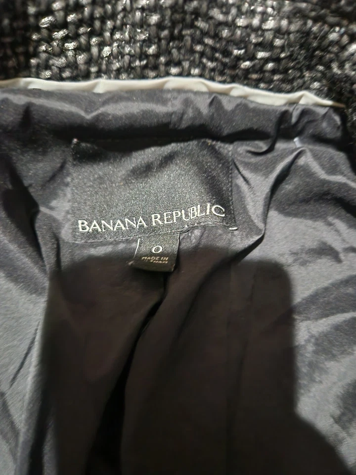 Banana Republic Metallic Tweed Jacquard Blazer Jacket Women’s Size 0  Motorcycle - Image 4 of 4