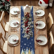 Christmas Table Runner 13x72 Inch, Xmas Trees Snowflakes Holiday Decorative