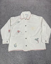 Zara Jean Jacket Women M/L Beige Embroidered Earthy Boho Utility Canvas Artsy