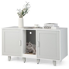 Petsjoy Cat Litter Box Enclosure Hidden Cat Washroom W/ 2 Doors Grey
