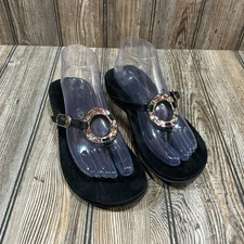 Vionic Rest Karina Womens Size 8 W Black Leather Strap Adjustable Thong Sandals