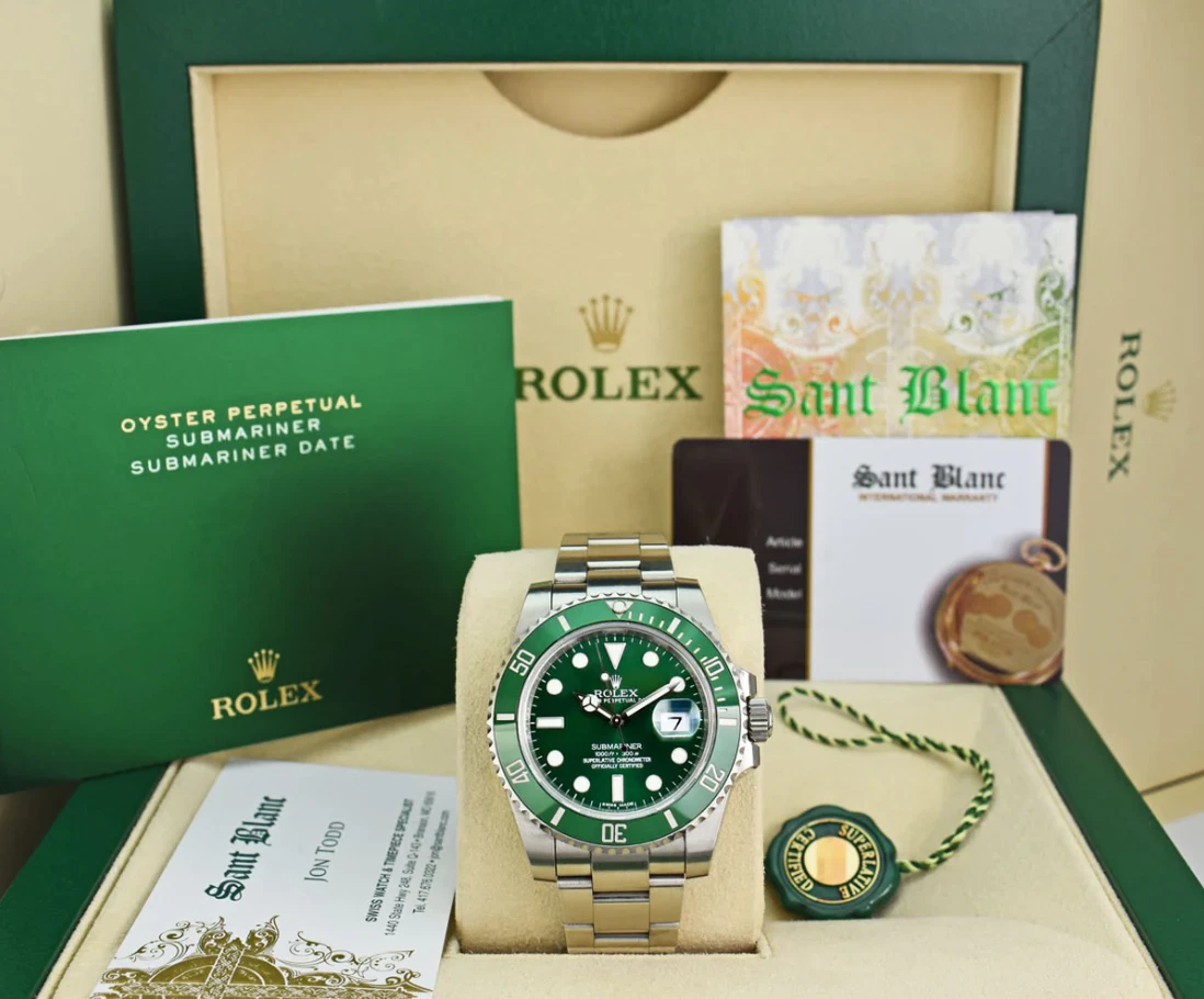 Rolex 40mm Stainless Steel Submariner Green "Hulk" Dial 116610LV SANT BLANC