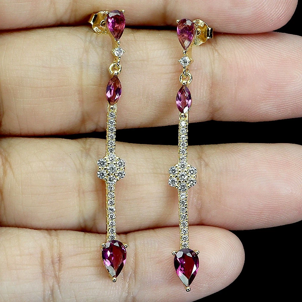Orecchini in argento sterling 925 con quarzo rosa naturale e granato riodolite placcato oro rosa - Italia