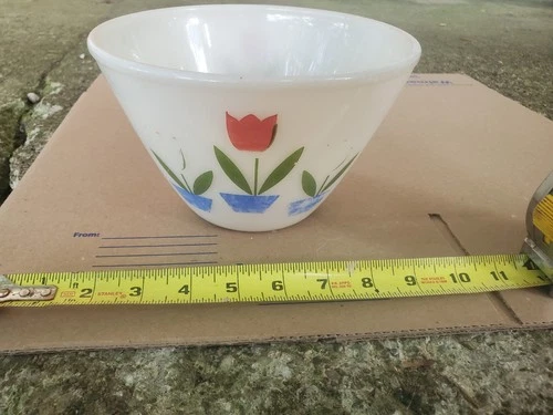 Anchor Hocking Fire King Tulips Mixing Nesting Bowl Kitchen Glass 7.5" MCM