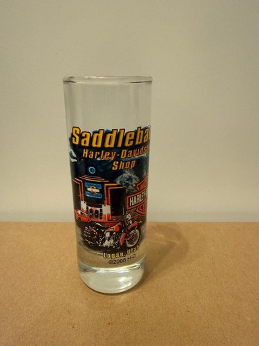 Harley Davidson tall shot glass - Saddleback Harley Davidson - Logan Utah
