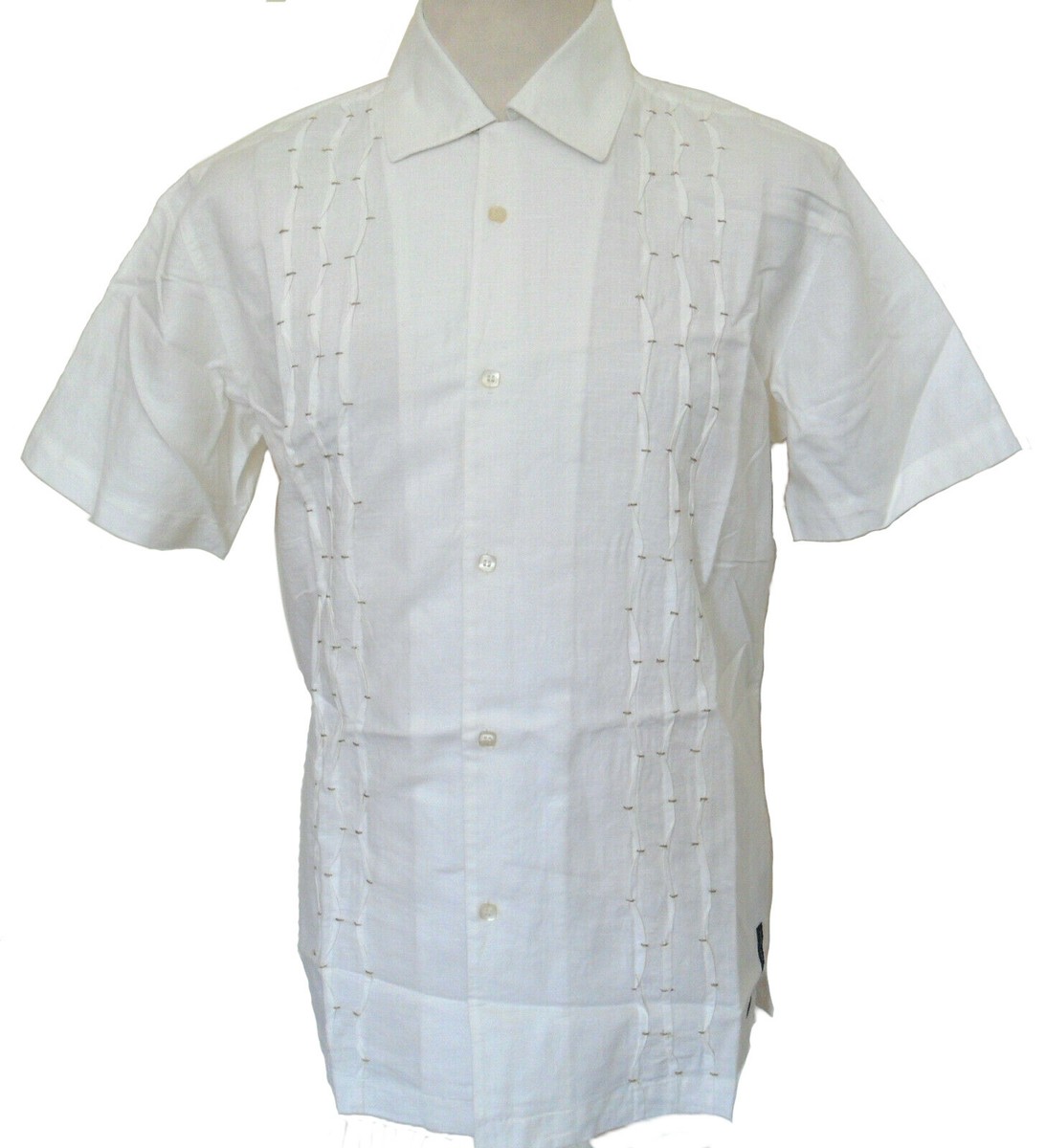 Mens Short Sleeve Linen Shirt Ecru Ivory Sizes S M L XL Pintuck