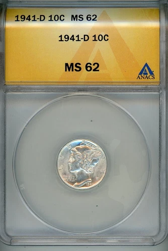 1941-D Mercury Dime 10c ANACS MS 62
