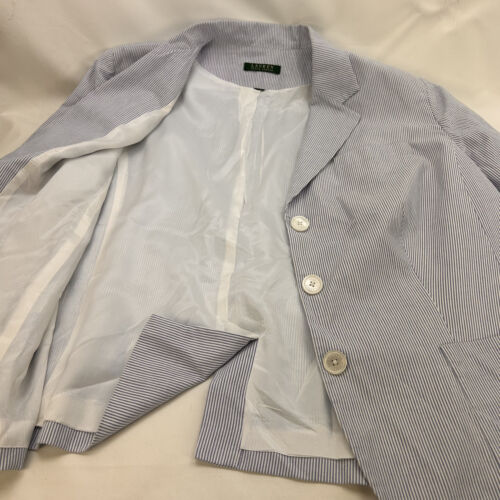 Lauren Ralph Lauren Women's Blue White Seersucker Cotton Long Sleeve Blazer XL - Picture 4 of 7