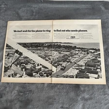 1972 GTE General Telephone 2-Page Telecom Construction Aerial View Print Ad