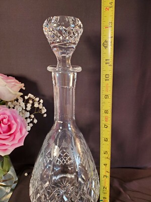 Vintage Decanter Diamond Cut Glass Crystal w/ Stopper Etched
